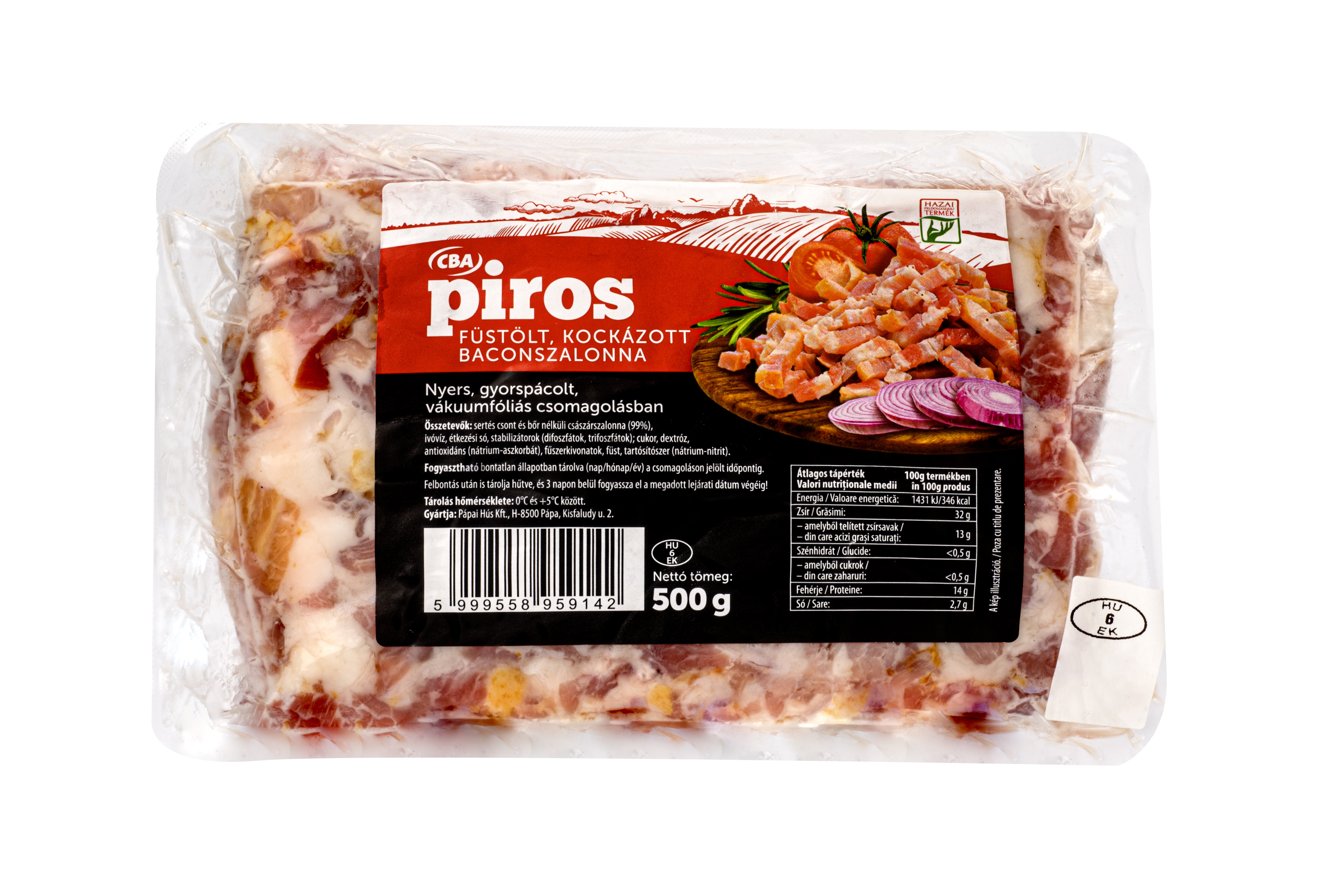 CBA Piros füstölt kockázott bacon vf. 500 g